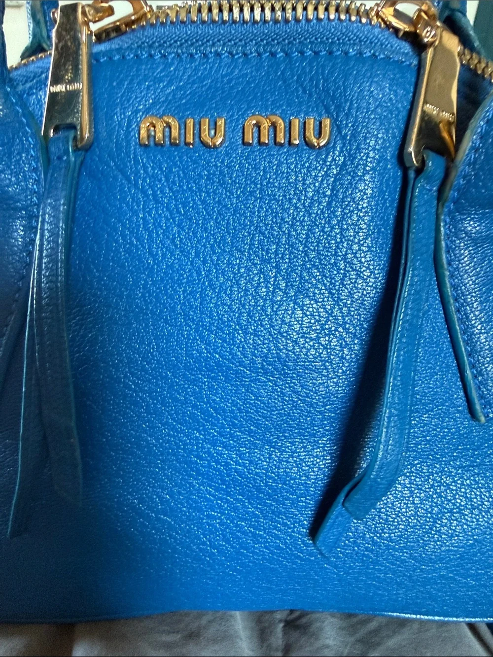 Miu Miu Royal Blue Leather Dome Satchel with Gold Hardware